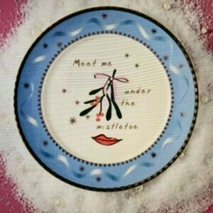 ❤️ ANTHROPOLOGIE CAROLINE MISTLETOE STONEWARE HOLIDAY DESSERT PLATE NEW